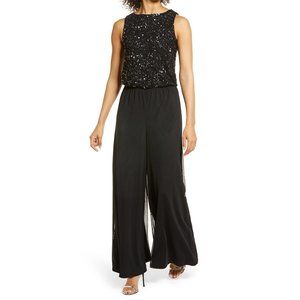 NWT Pisarro Nights D2398 Sequin Wide Leg Jumpsuit Sleeveless Bead Embellished 14